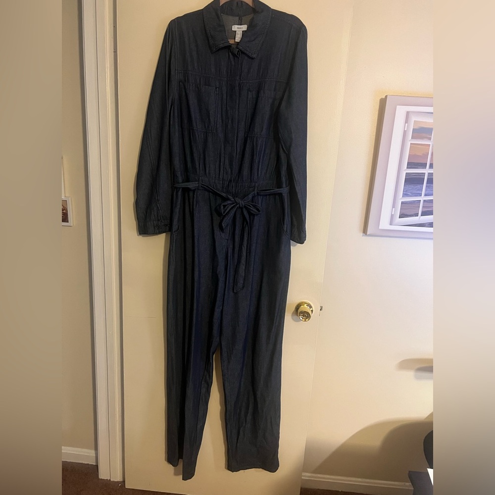 Forever 21 Blue Long-Sleeve Jumpsuit/Coveralls with Waist Tie